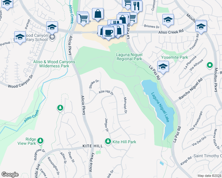 map of restaurants, bars, coffee shops, grocery stores, and more near 23961 Swallowtail Drive in Laguna Niguel