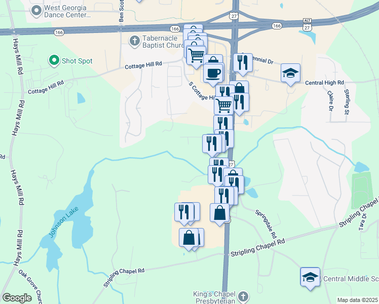 map of restaurants, bars, coffee shops, grocery stores, and more near 116 Brock Street in Carrollton