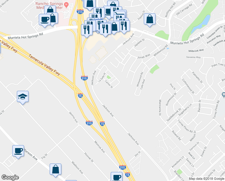 map of restaurants, bars, coffee shops, grocery stores, and more near 40661 Cartier Street in Murrieta
