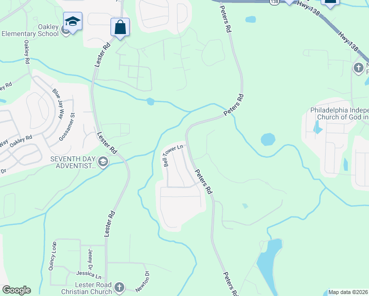map of restaurants, bars, coffee shops, grocery stores, and more near 7501 Congregation Street in Fairburn