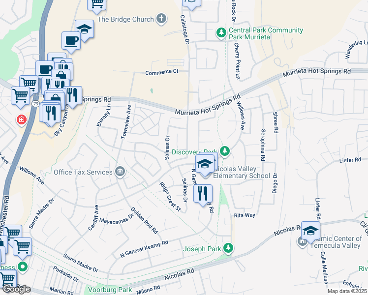 map of restaurants, bars, coffee shops, grocery stores, and more near 39355 Calistoga Drive in Murrieta