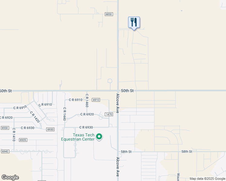 map of restaurants, bars, coffee shops, grocery stores, and more near County Road 6900 in Lubbock