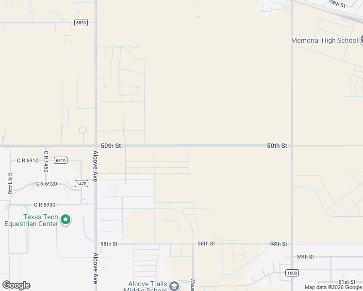 map of restaurants, bars, coffee shops, grocery stores, and more near 50th St in Lubbock