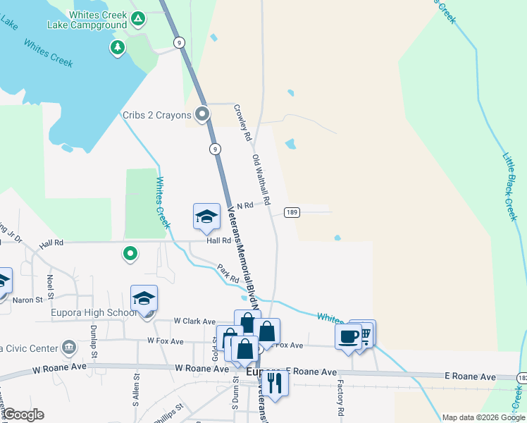 map of restaurants, bars, coffee shops, grocery stores, and more near 400-498 Old Walthall Road in Eupora