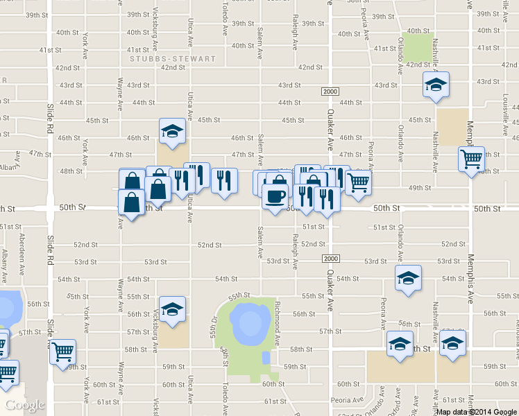 map of restaurants, bars, coffee shops, grocery stores, and more near 4602 50th Street in Lubbock