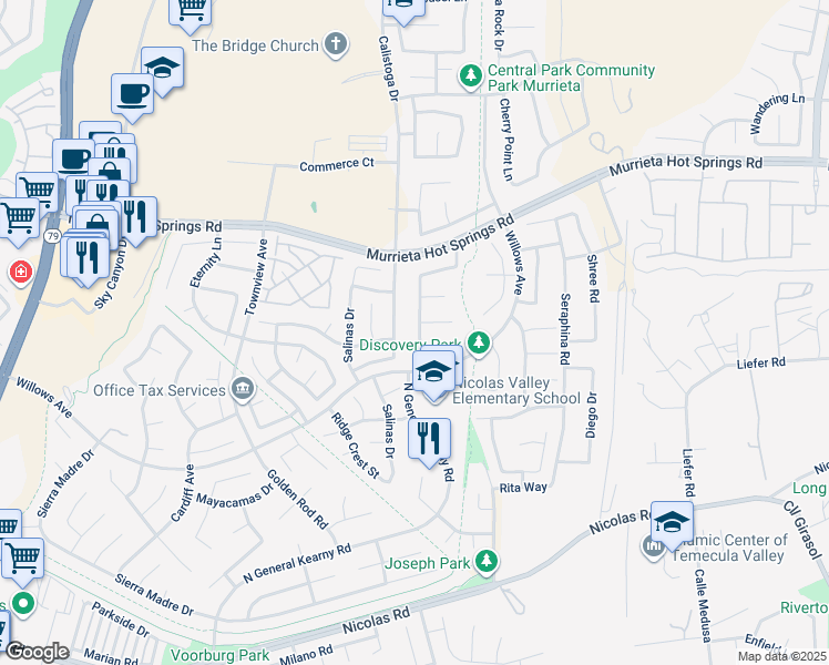 map of restaurants, bars, coffee shops, grocery stores, and more near 39384 Tiburon Drive in Murrieta