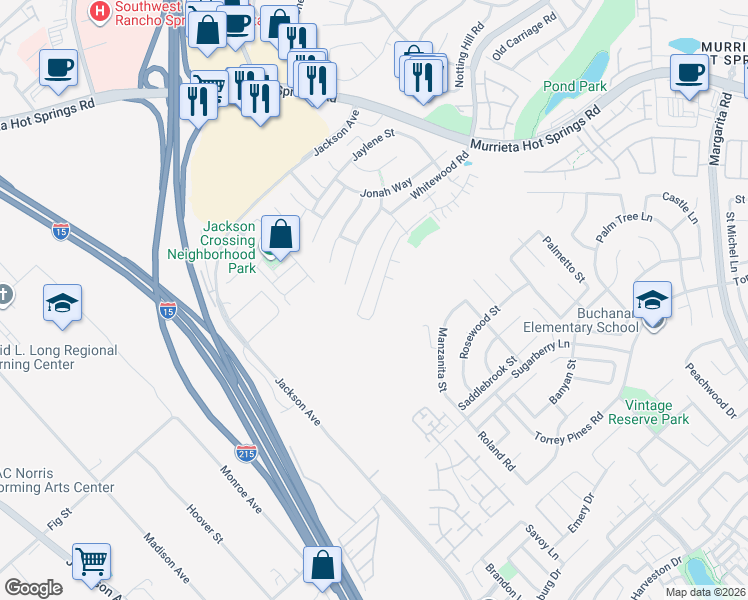 map of restaurants, bars, coffee shops, grocery stores, and more near 40401 Calle Real in Murrieta