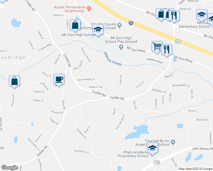 map of restaurants, bars, coffee shops, grocery stores, and more near 7352 Chad's Circle in Jonesboro