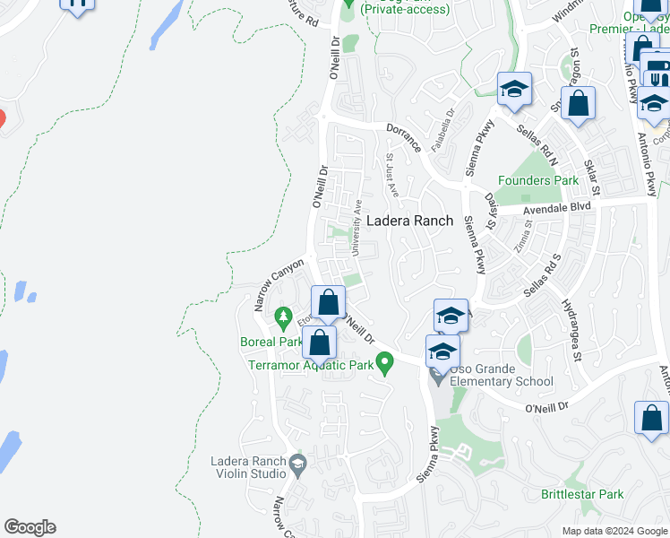 map of restaurants, bars, coffee shops, grocery stores, and more near 9 Chilmark Street in Mission Viejo