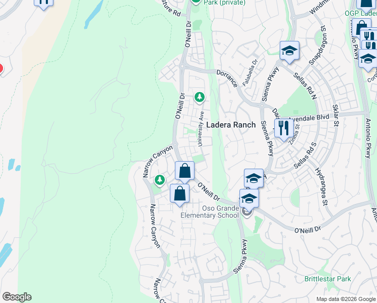 map of restaurants, bars, coffee shops, grocery stores, and more near 20 Rumford Street in Mission Viejo