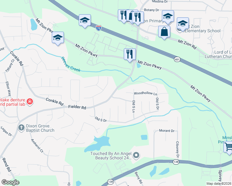 map of restaurants, bars, coffee shops, grocery stores, and more near 7508 Fielder Road in Jonesboro