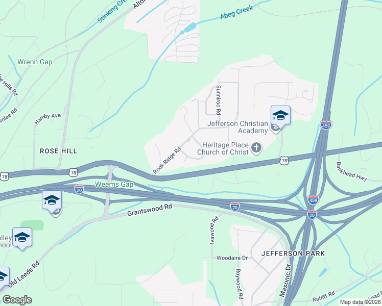 map of restaurants, bars, coffee shops, grocery stores, and more near 3404 Rock Ridge Circle in Irondale