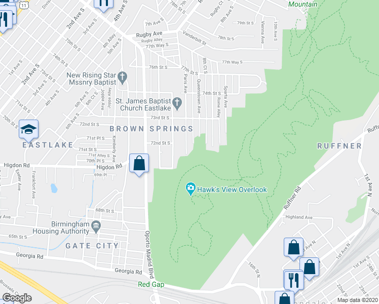 map of restaurants, bars, coffee shops, grocery stores, and more near 7133 Paris Avenue in Birmingham