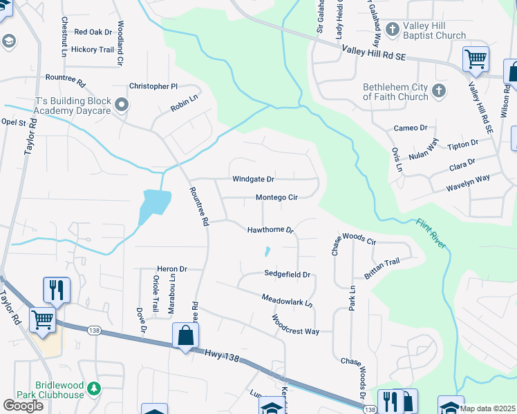 map of restaurants, bars, coffee shops, grocery stores, and more near 7541 Tamora Lane in Riverdale