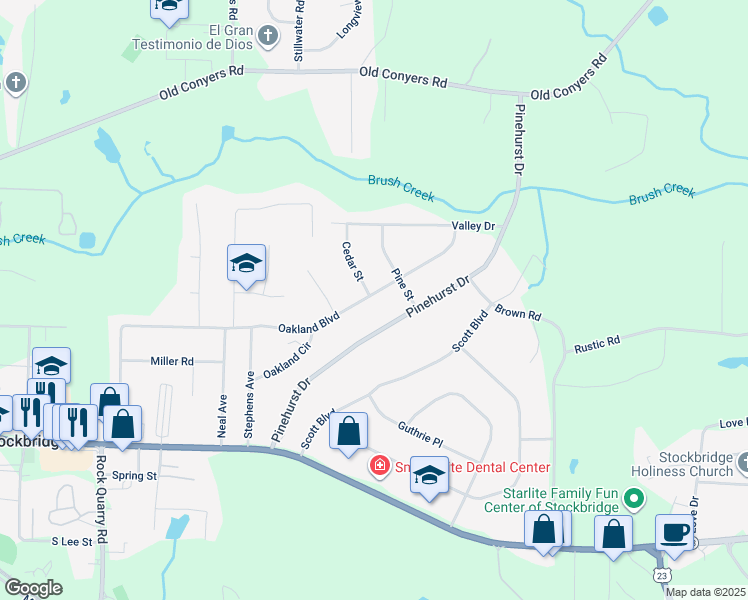 map of restaurants, bars, coffee shops, grocery stores, and more near 170 Oakland Boulevard in Stockbridge