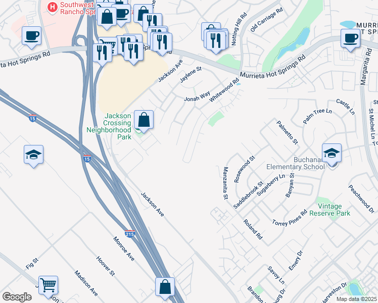 map of restaurants, bars, coffee shops, grocery stores, and more near 40401 Calle Real in Murrieta