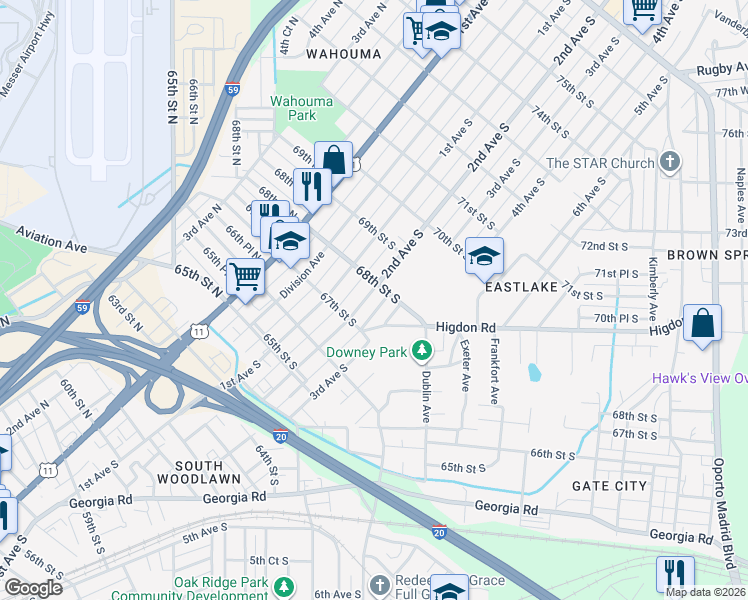 map of restaurants, bars, coffee shops, grocery stores, and more near 6718 2nd Avenue South in Birmingham