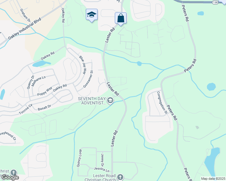 map of restaurants, bars, coffee shops, grocery stores, and more near 7433 Lester Road in Fairburn