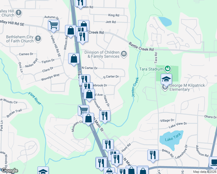 map of restaurants, bars, coffee shops, grocery stores, and more near 795 Middlebrook Drive in Jonesboro