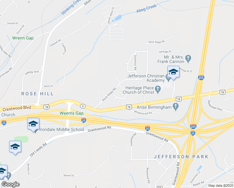 map of restaurants, bars, coffee shops, grocery stores, and more near 3404 Rock Ridge Circle in Irondale