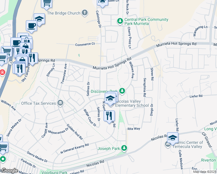 map of restaurants, bars, coffee shops, grocery stores, and more near 39384 Tiburon Drive in Murrieta