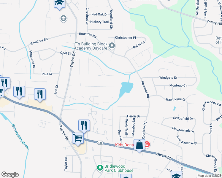 map of restaurants, bars, coffee shops, grocery stores, and more near 169 Timberland Trail in Riverdale