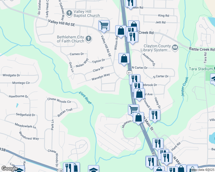 map of restaurants, bars, coffee shops, grocery stores, and more near 557 Ashworth Dr in Riverdale