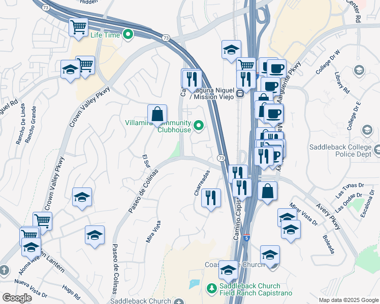 map of restaurants, bars, coffee shops, grocery stores, and more near 28282 Sorrento in Laguna Niguel