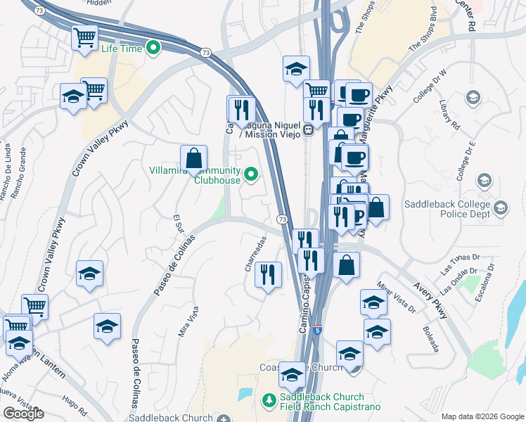 map of restaurants, bars, coffee shops, grocery stores, and more near 28293 Paseo El Siena in Laguna Niguel