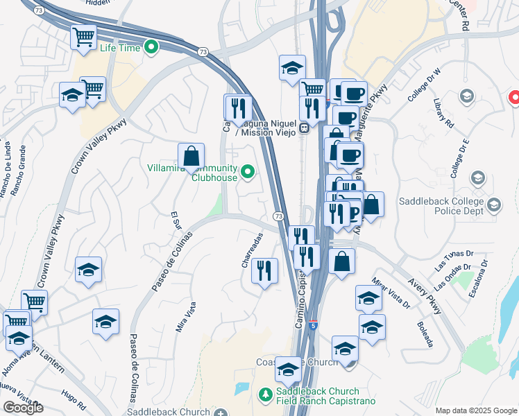 map of restaurants, bars, coffee shops, grocery stores, and more near 28305 Paseo El Siena in Laguna Niguel