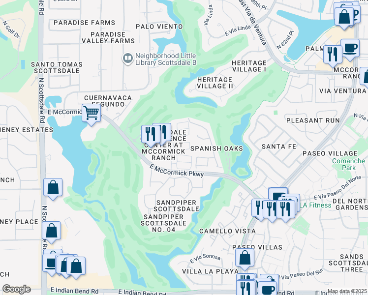map of restaurants, bars, coffee shops, grocery stores, and more near 7774 East Sorrel Wood Court in Scottsdale