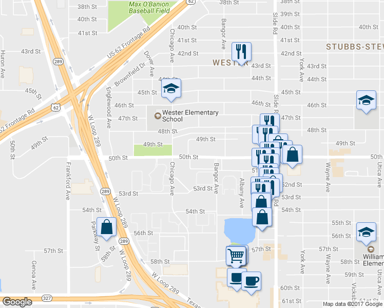 map of restaurants, bars, coffee shops, grocery stores, and more near 24 50th Street in Lubbock