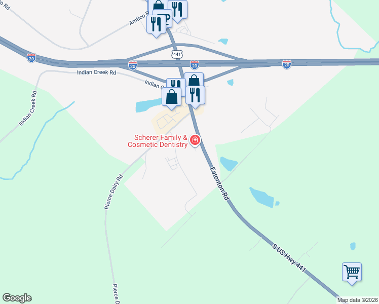 map of restaurants, bars, coffee shops, grocery stores, and more near Eatonton Road in Madison