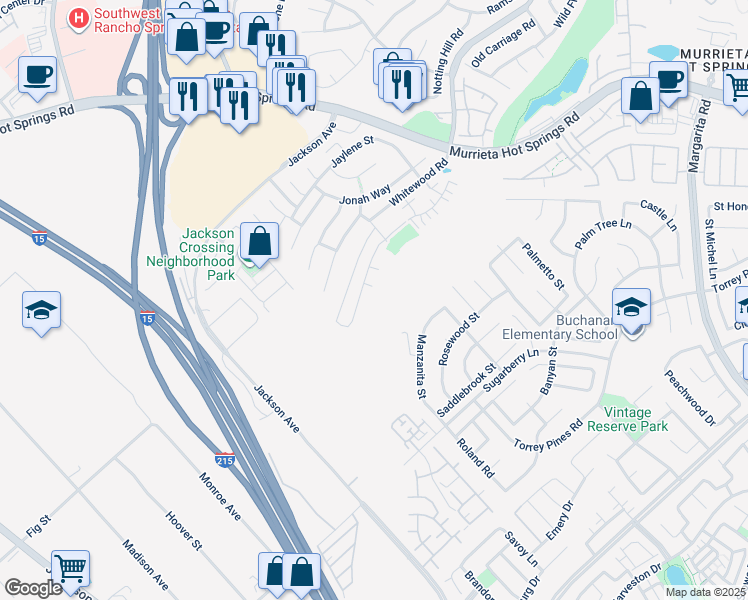 map of restaurants, bars, coffee shops, grocery stores, and more near 40372 Calle Real in Murrieta