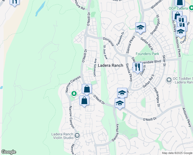 map of restaurants, bars, coffee shops, grocery stores, and more near 2 Evergreen Road in Mission Viejo