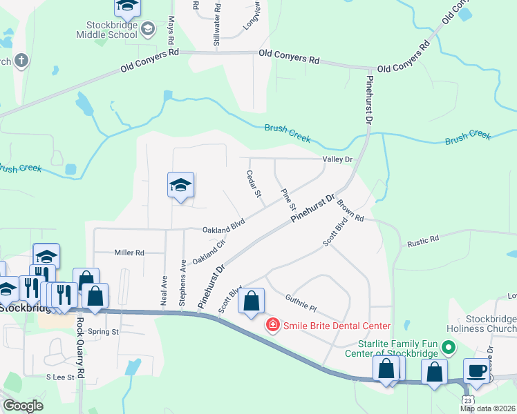 map of restaurants, bars, coffee shops, grocery stores, and more near 165 Oakland Boulevard in Stockbridge