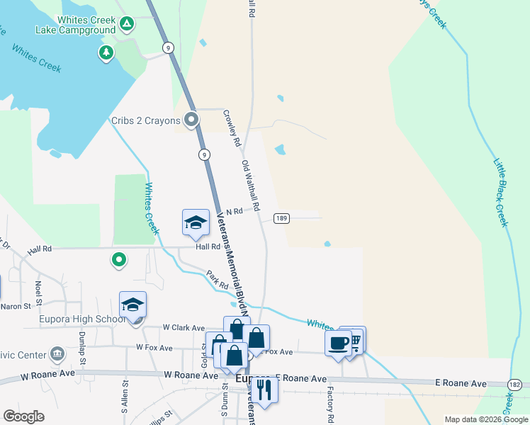 map of restaurants, bars, coffee shops, grocery stores, and more near 400 Old Walthall Road in Eupora