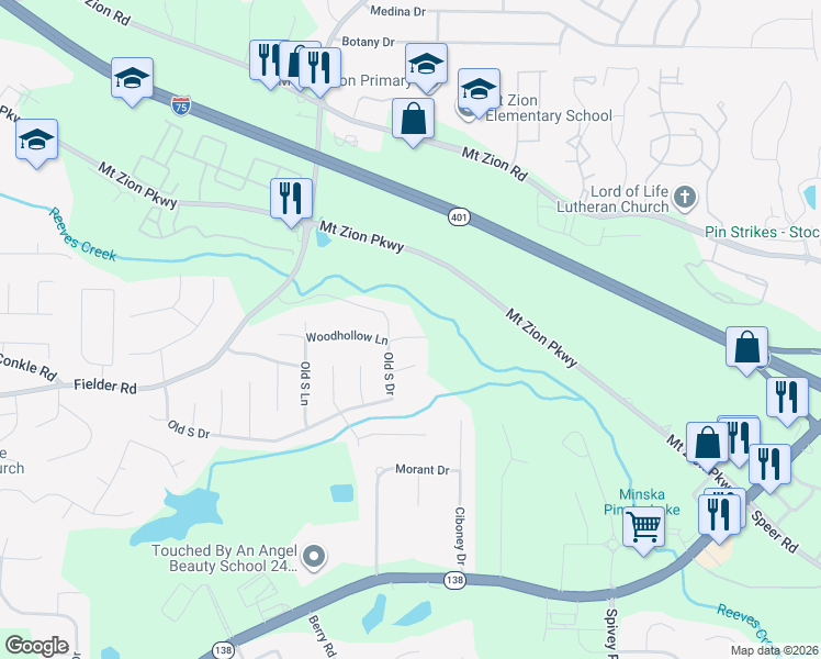 map of restaurants, bars, coffee shops, grocery stores, and more near 2914 Wood Hollow Lane in Jonesboro