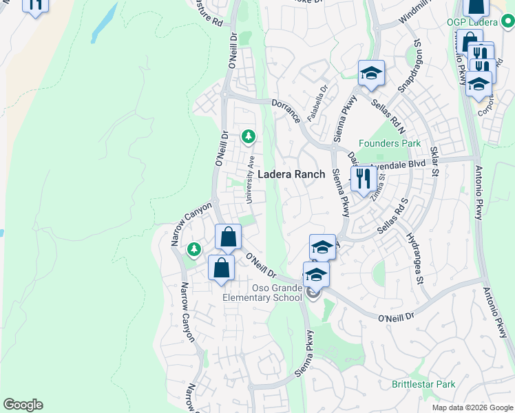 map of restaurants, bars, coffee shops, grocery stores, and more near 6 Evergreen Road in Ladera Ranch