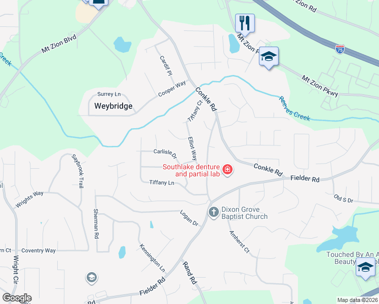 map of restaurants, bars, coffee shops, grocery stores, and more near 7519 Elliot Way in Jonesboro