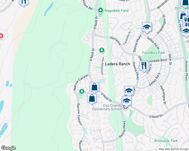 map of restaurants, bars, coffee shops, grocery stores, and more near 20 Rumford Street in Mission Viejo