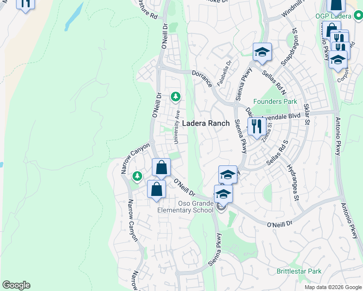 map of restaurants, bars, coffee shops, grocery stores, and more near 6 Evergreen Road in Ladera Ranch