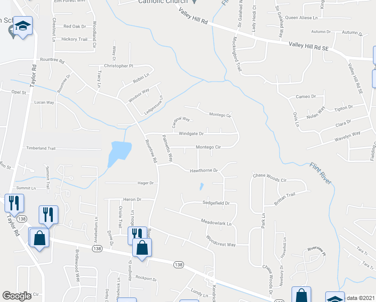 map of restaurants, bars, coffee shops, grocery stores, and more near 7528 Pembrook Court in Riverdale