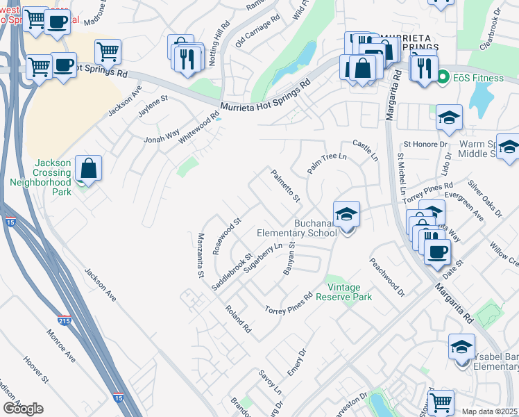 map of restaurants, bars, coffee shops, grocery stores, and more near 26170 Cottonwood Street in Murrieta