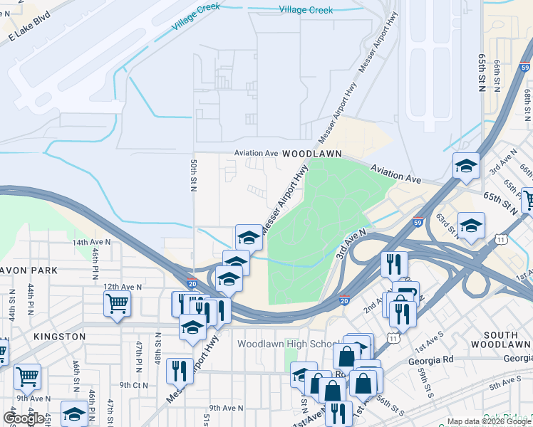 map of restaurants, bars, coffee shops, grocery stores, and more near 1600 52nd Street North in Birmingham