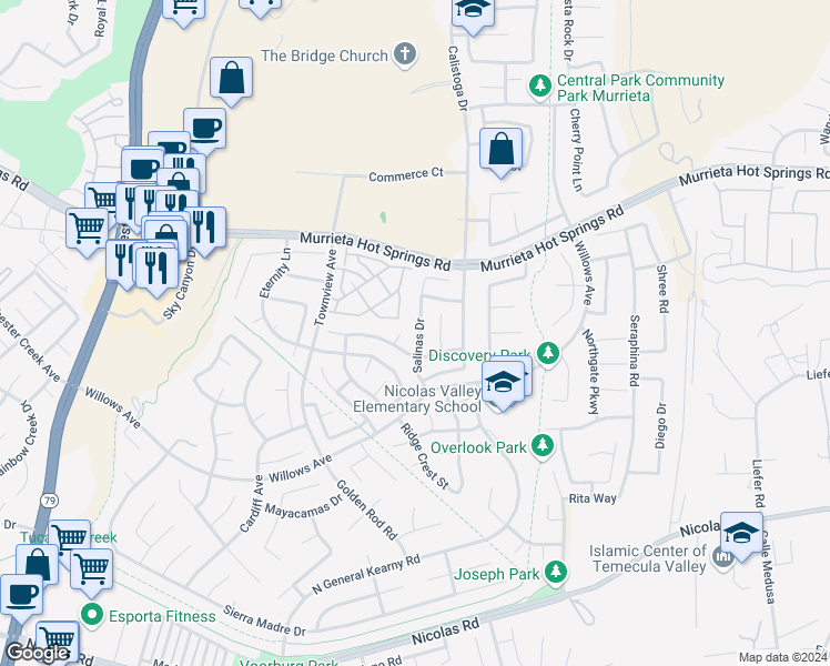 map of restaurants, bars, coffee shops, grocery stores, and more near 39353 Salinas Drive in Murrieta