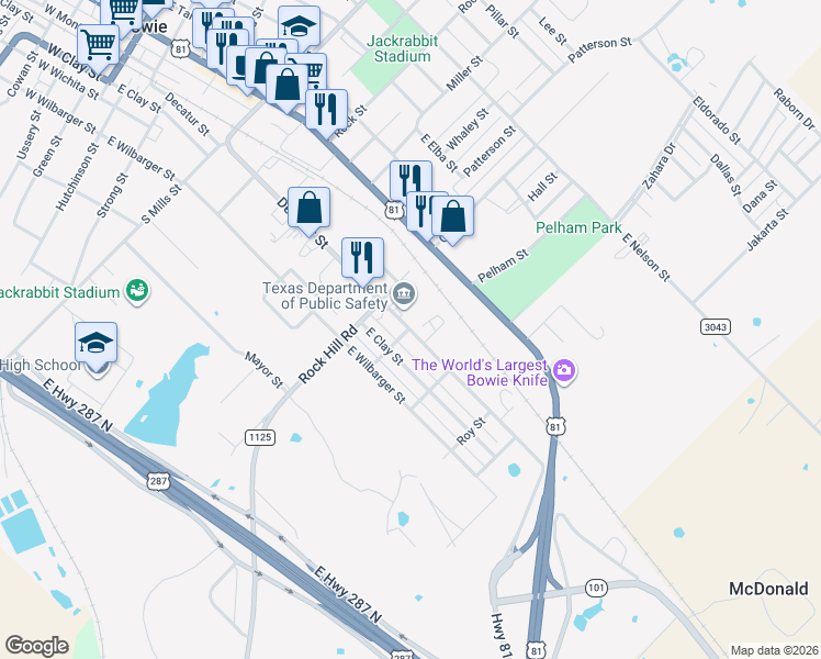 map of restaurants, bars, coffee shops, grocery stores, and more near 703 Decatur St in Bowie