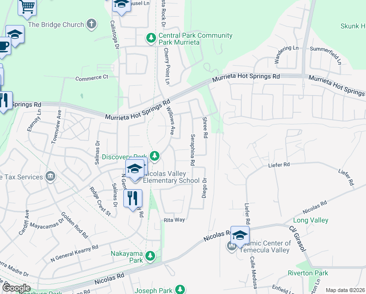 map of restaurants, bars, coffee shops, grocery stores, and more near 30828 Highland Vista Circle in Temecula