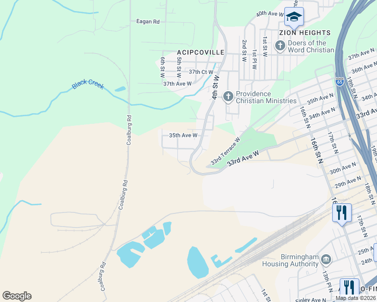 map of restaurants, bars, coffee shops, grocery stores, and more near 425 34th Avenue West in Birmingham