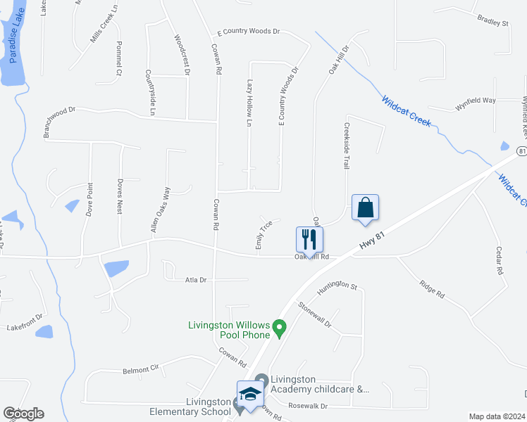 map of restaurants, bars, coffee shops, grocery stores, and more near 20 Katherine Court in Covington